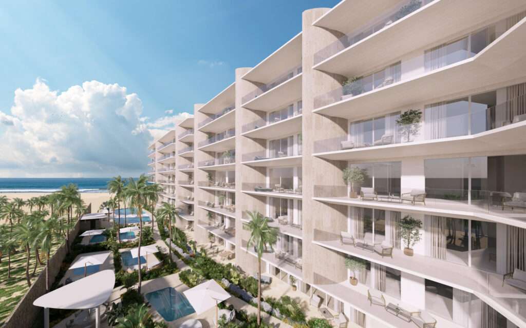 Los Cabos Aura This is the smallest residence in the entire development, designed to offer an exceptional opportunity to own a two-bedroom home within 100 m² (1,071 sqft) of interior space, plus a terrace, one parking space, and a small storage unit. It represents the best entry-level price--the most affordable option to acquire a new, modern, beachfront property. The unit features two ocean- – 303 Bahia de las Palmas, San Jose del Cabo, BS
