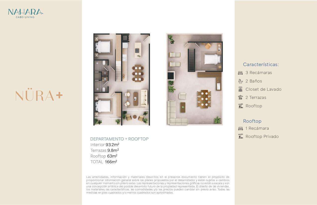 Los Cabos Nahara Cabo Living Penthouse Model - A unique two-level residence designed for comfort, privacy, and seamless indoor-outdoor living. The main level features 2 spacious bedrooms, while a third bedroom is located on the private rooftop, ideal as a guest suite, home office, or retreat. Two expansive terraces flood the interior with natural light and create exceptional spaces for entertaining and relaxation. The development offers elevator access and a commercial area, combining modern convenience with an elevated lifestyle. – NURA + NAHARA CABO LIVING, Cabo Corridor, Cabo Corridor, BS