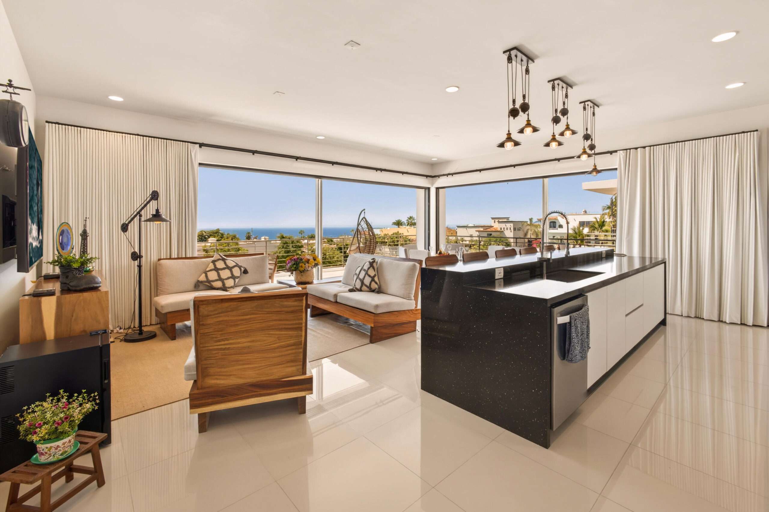Los Cabos Pedregal Towers Pedregal Towers A03 is a rare 3BR/3BA condo in Cabo San Lucas exclusive Pedregal community, walkable to downtown and the marina. Floor-to-ceiling sliding doors connect the living area to a private terrace with city/mountain for sale